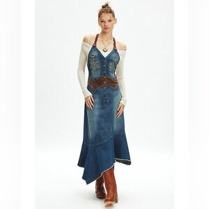Urban Outfitters Denim and Brown Maxi Dress